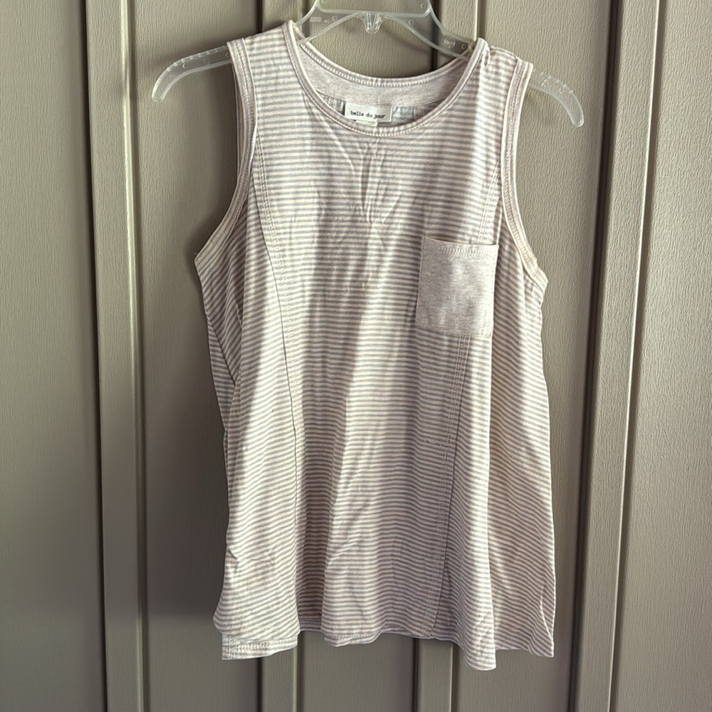 Belle Du Jour Cream & Gray Striped Tank Top size Medium